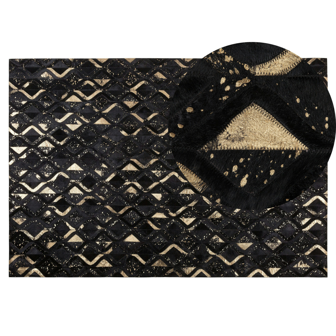Alfombra Develi de piel con retales, negra