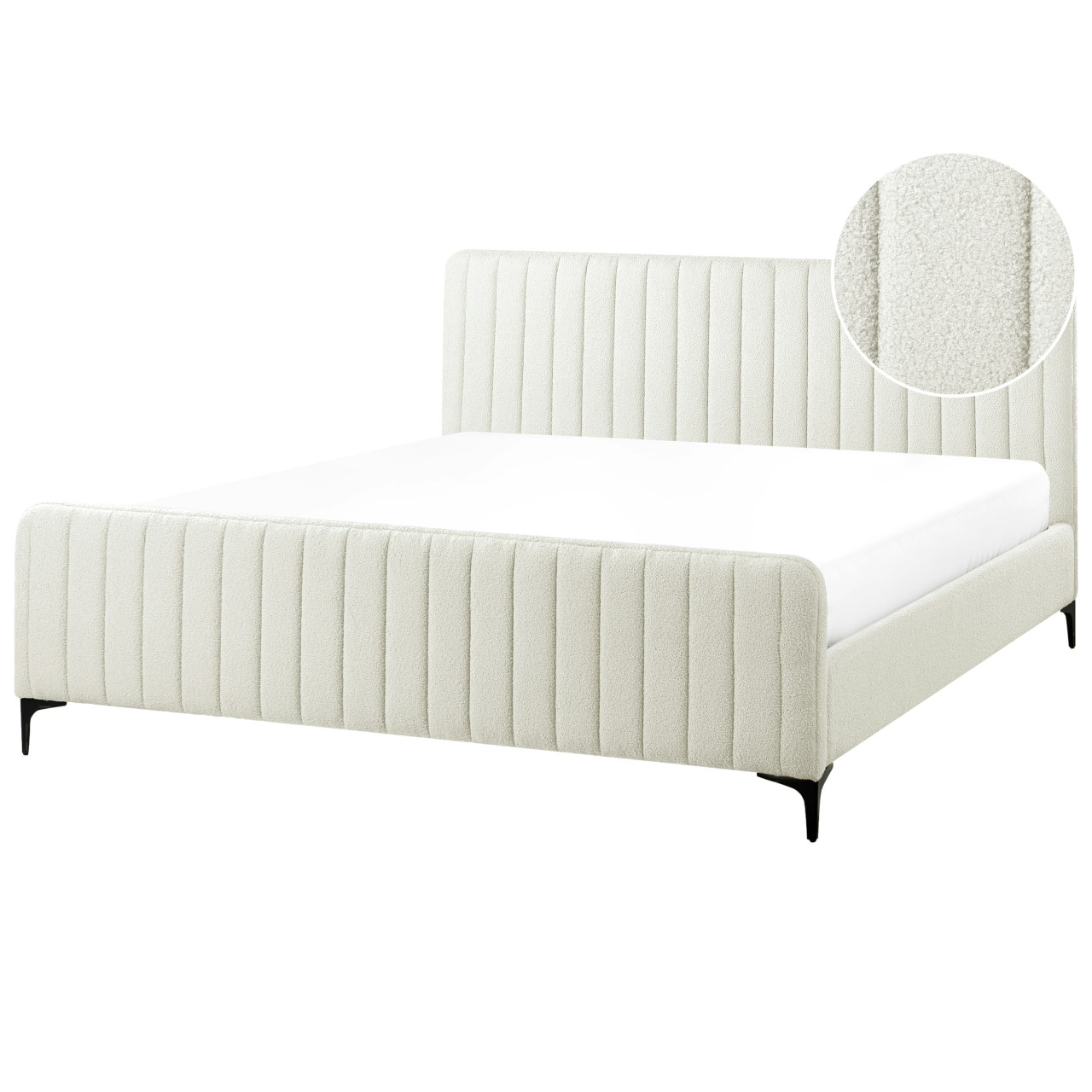Cama doble Lunan en bouclé blanco