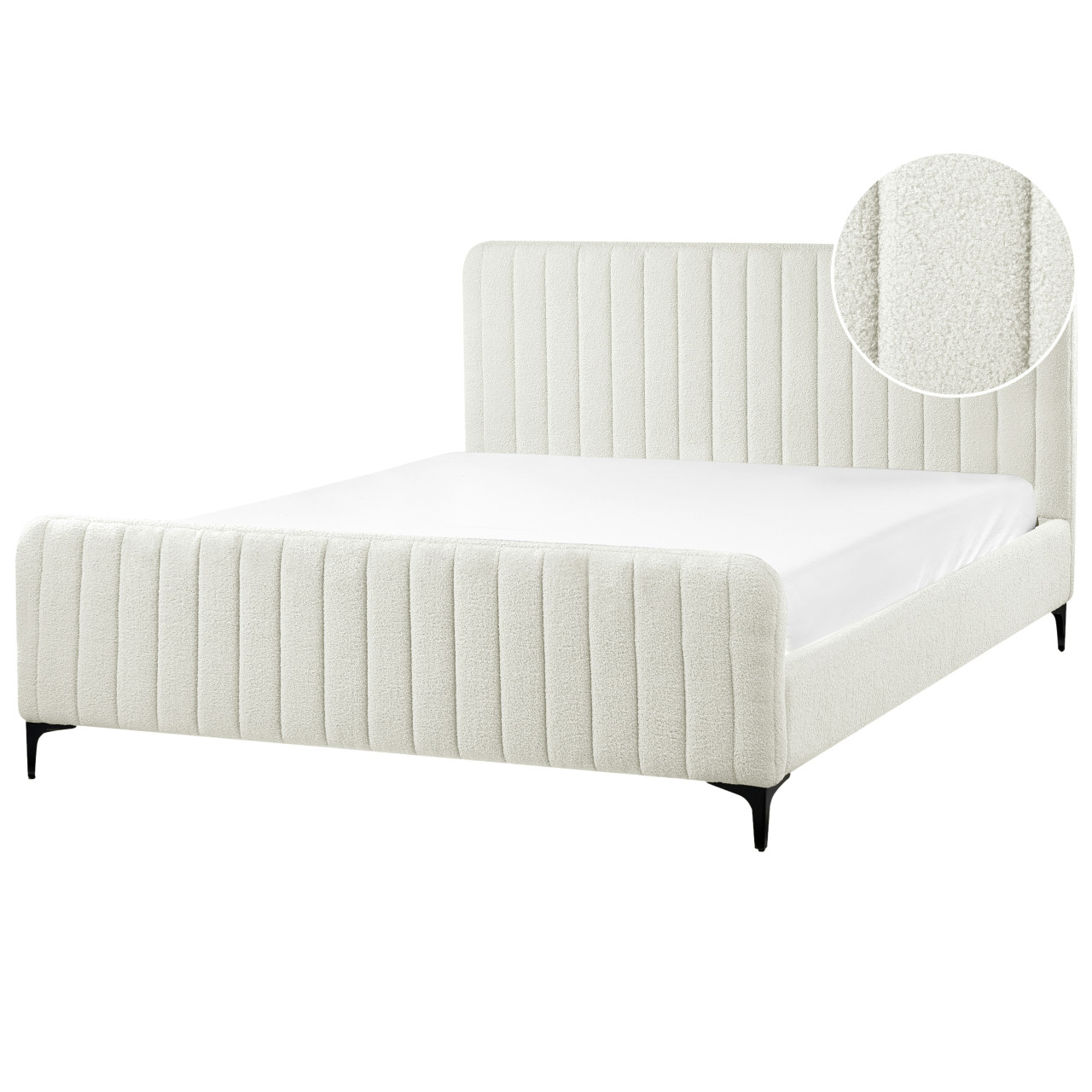 Cama doble Lunan en bouclé blanco