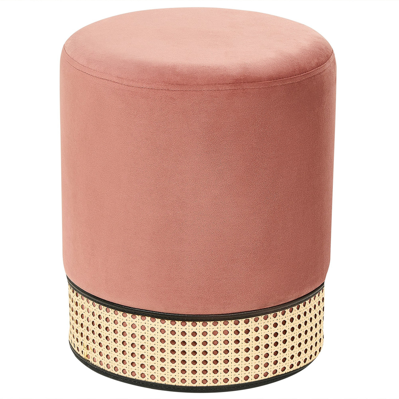 Puf Yankton Terciopelo Rosa con Base de Ratán