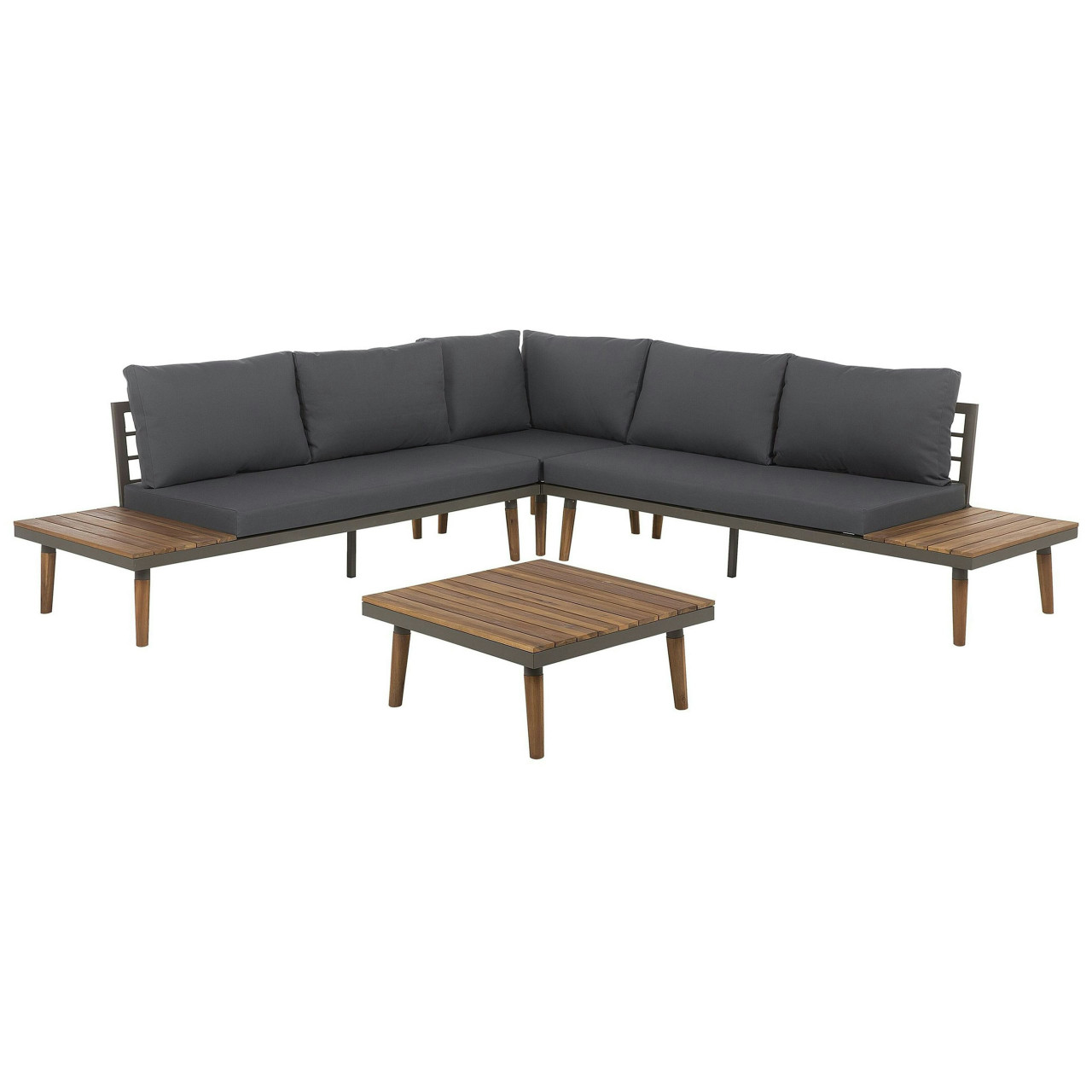 Conjunto lounge Corato en madera de acacia y acero, acabado oleado