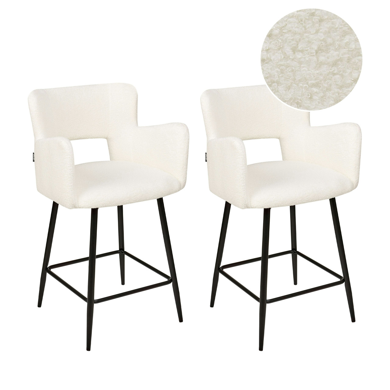 Conjunto De 2 Bancos De Bar Beliani Sanilac De Bouclé Branco 51x44x91