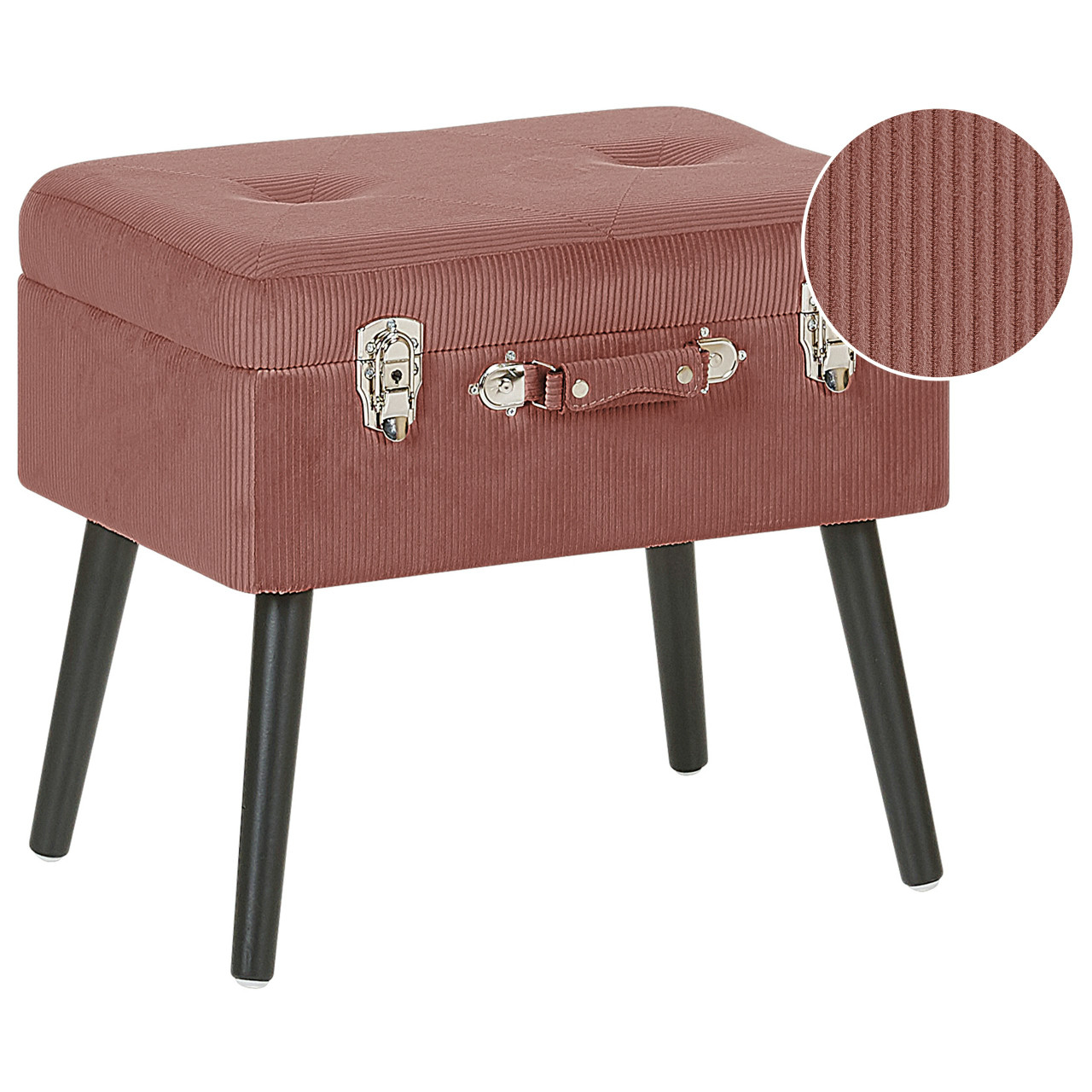 Storage stool in pink bombazine fabric