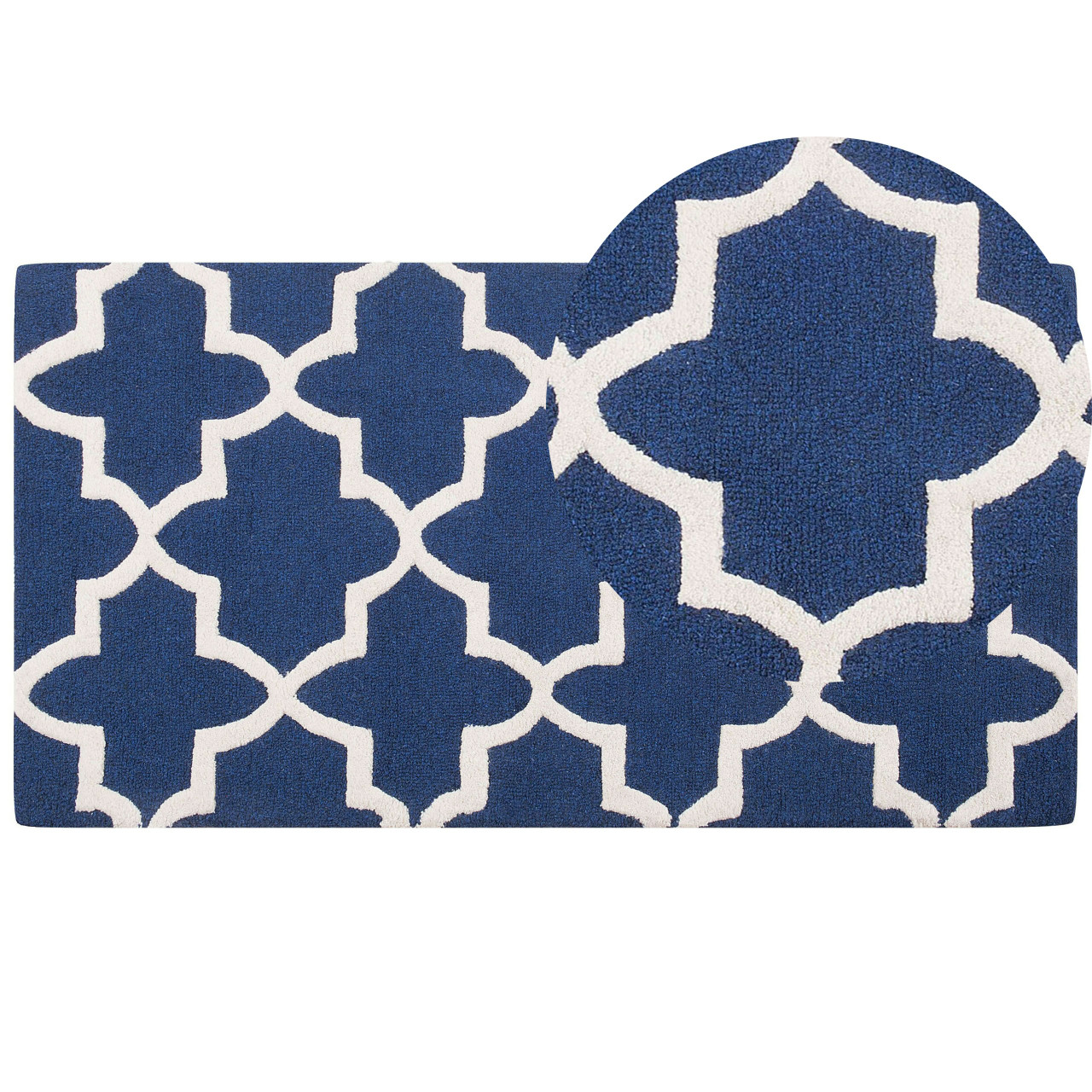 Alfombra Silvan de Lana con Patrón Geométrico Azul