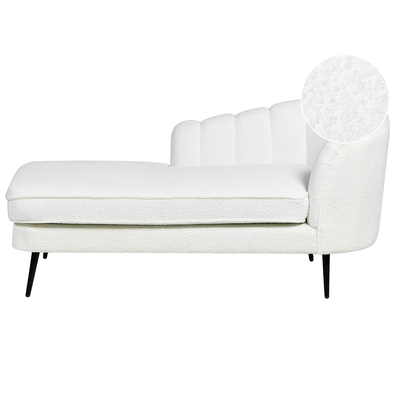 Chaise longue Allier bouclé blanco con patas de madera