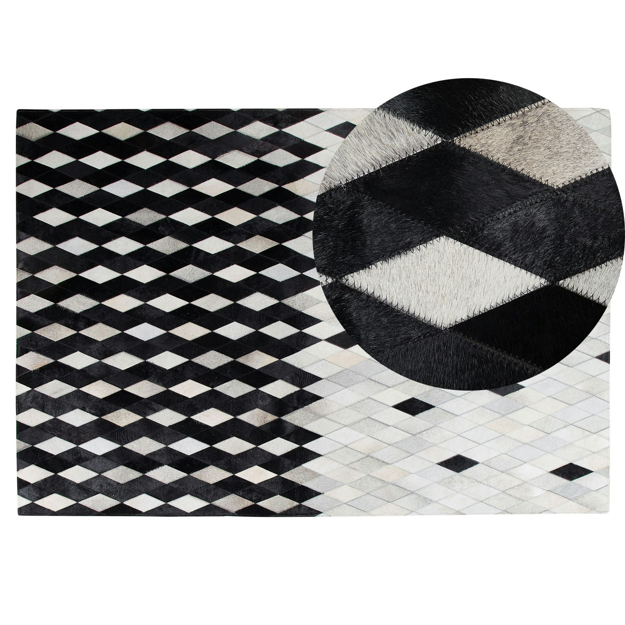 Patchwork cowhide rug Maldan black and cream