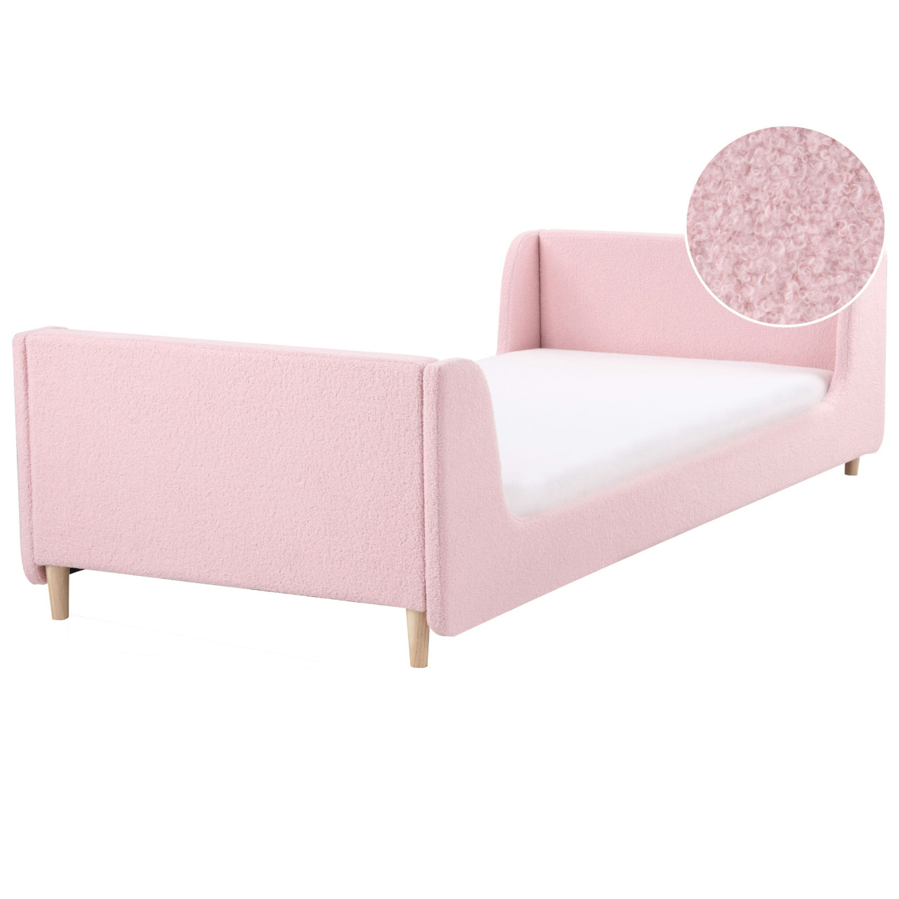 Cama infantil Laye tapizada en bouclé rosa