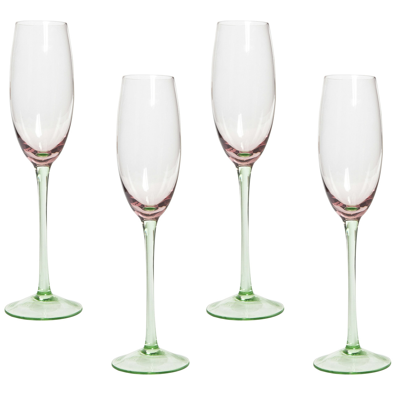 Diopside pink glass champagne flutes 200 ml set of 4