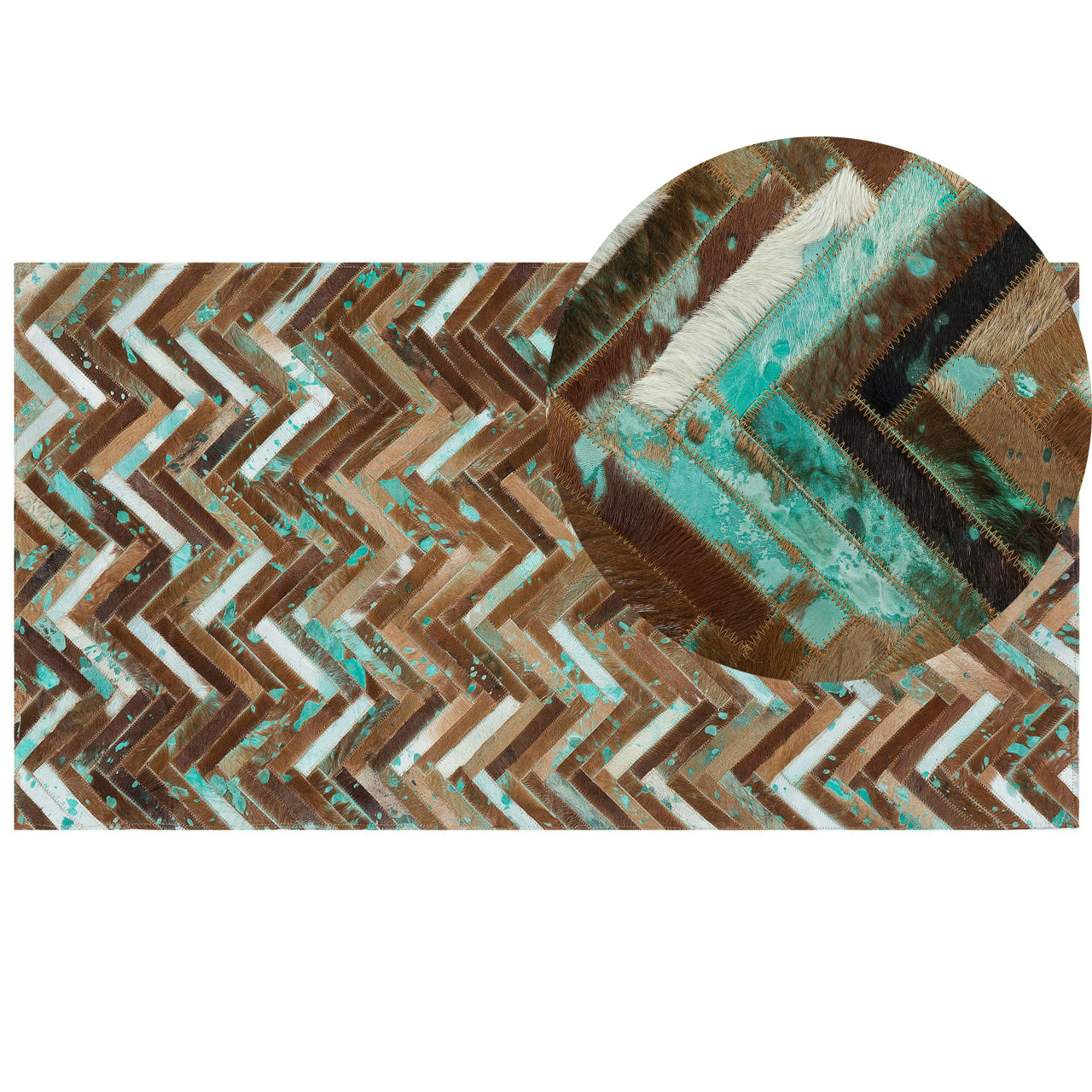 Tapete De Pele Com Retalhos Chamativos Beliani Amasya De Pele De Vaca Castanho 80x150