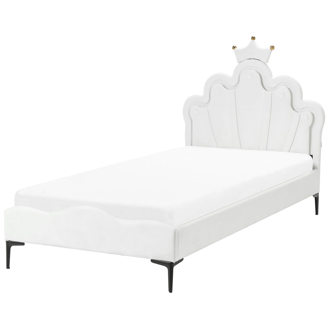 Cama infantil con cabecero corona e iluminación LED terciopelo blanco