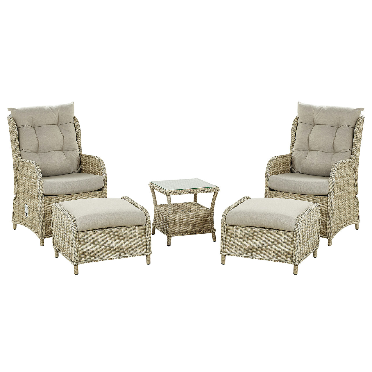 Ponza synthetic rattan lounge set with tempered glass table