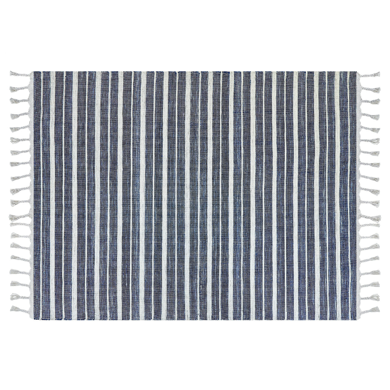 Alfombra a rayas con borlas decorativas, material sintético, azul