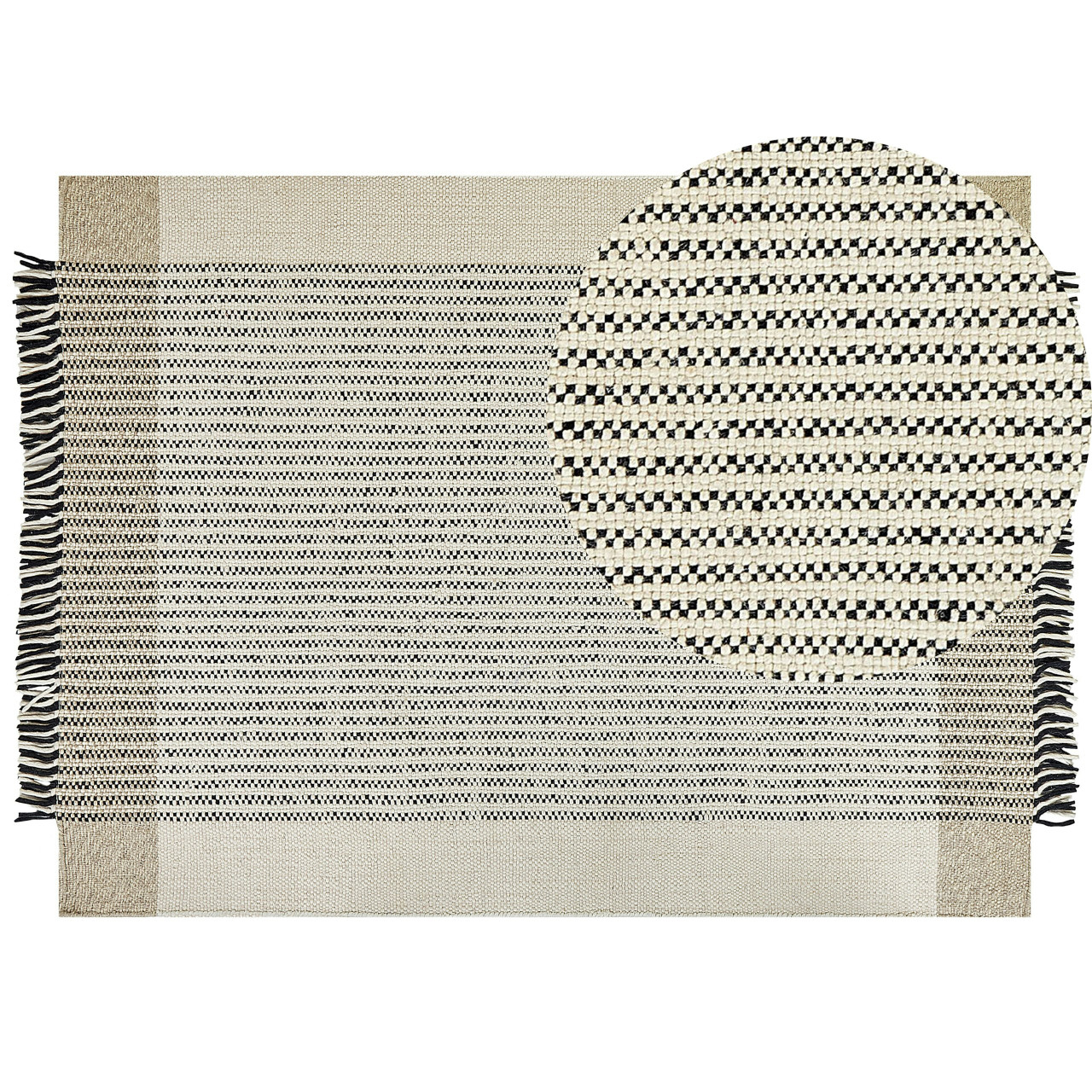 Alfombra con borlas Divarli lana crema 160x230
