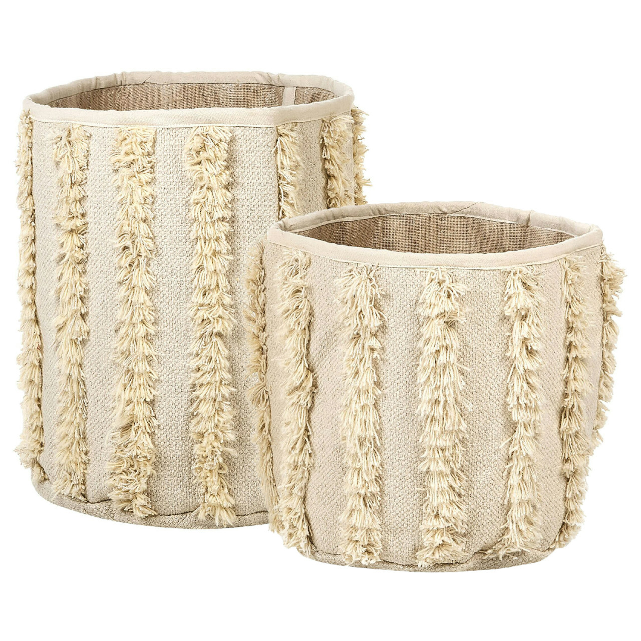 Cestas de almacenamiento de algodón hechas a mano con flecos, juego de 2, crema