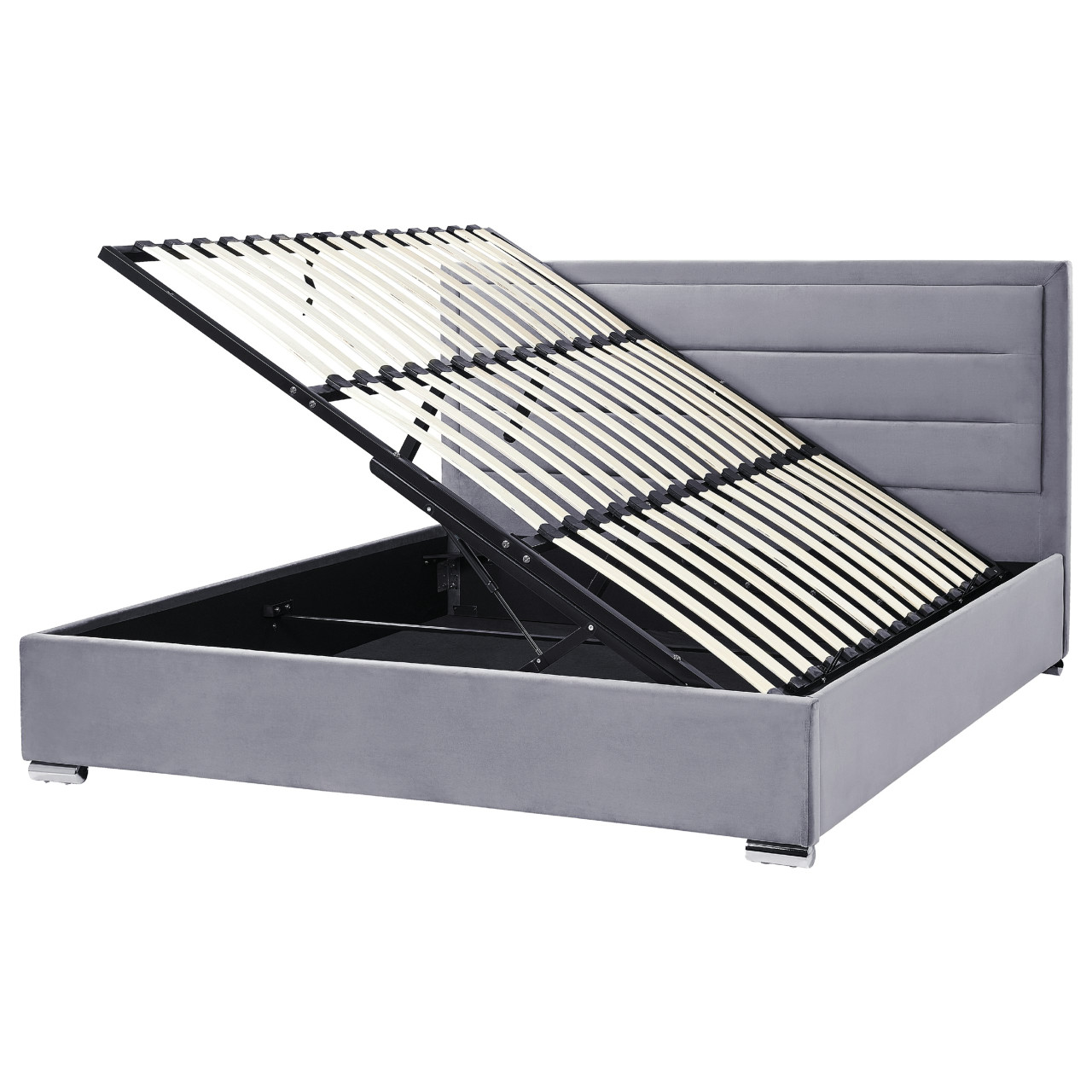 Cama De Casal Beliani Rouen De Veludo Cinzento 188x214x111