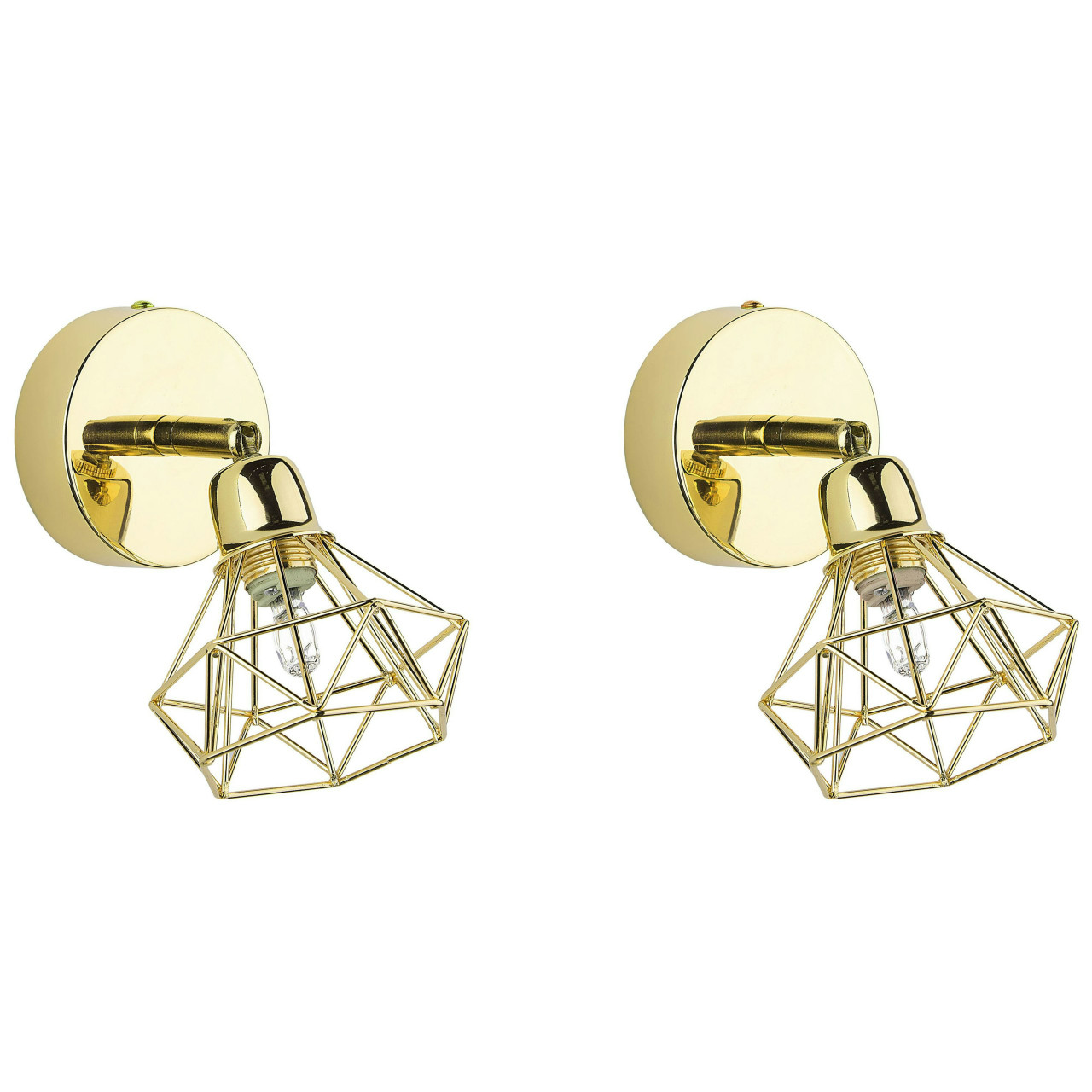 Set of 2 adjustable golden metal wall spotlights