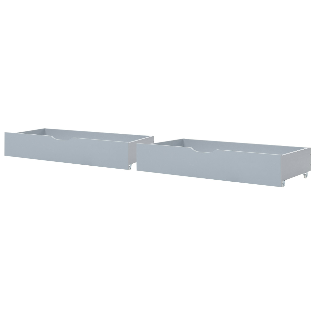 Underbed storage drawers on wheels Cronat pine lacquered grey