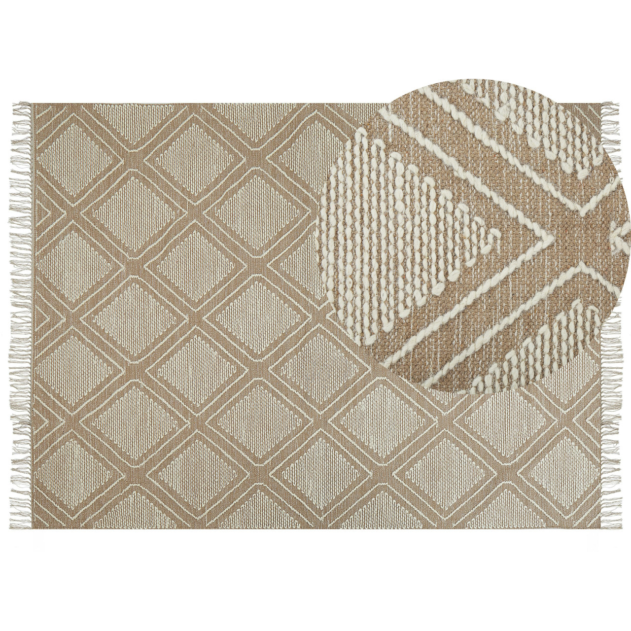 Alfombra Kacem algodón y lana con flecos crema 160x230