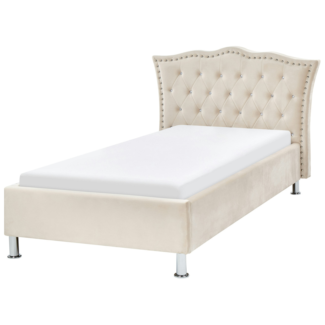 Cama individual estilo Chesterfield Metz terciopelo crema
