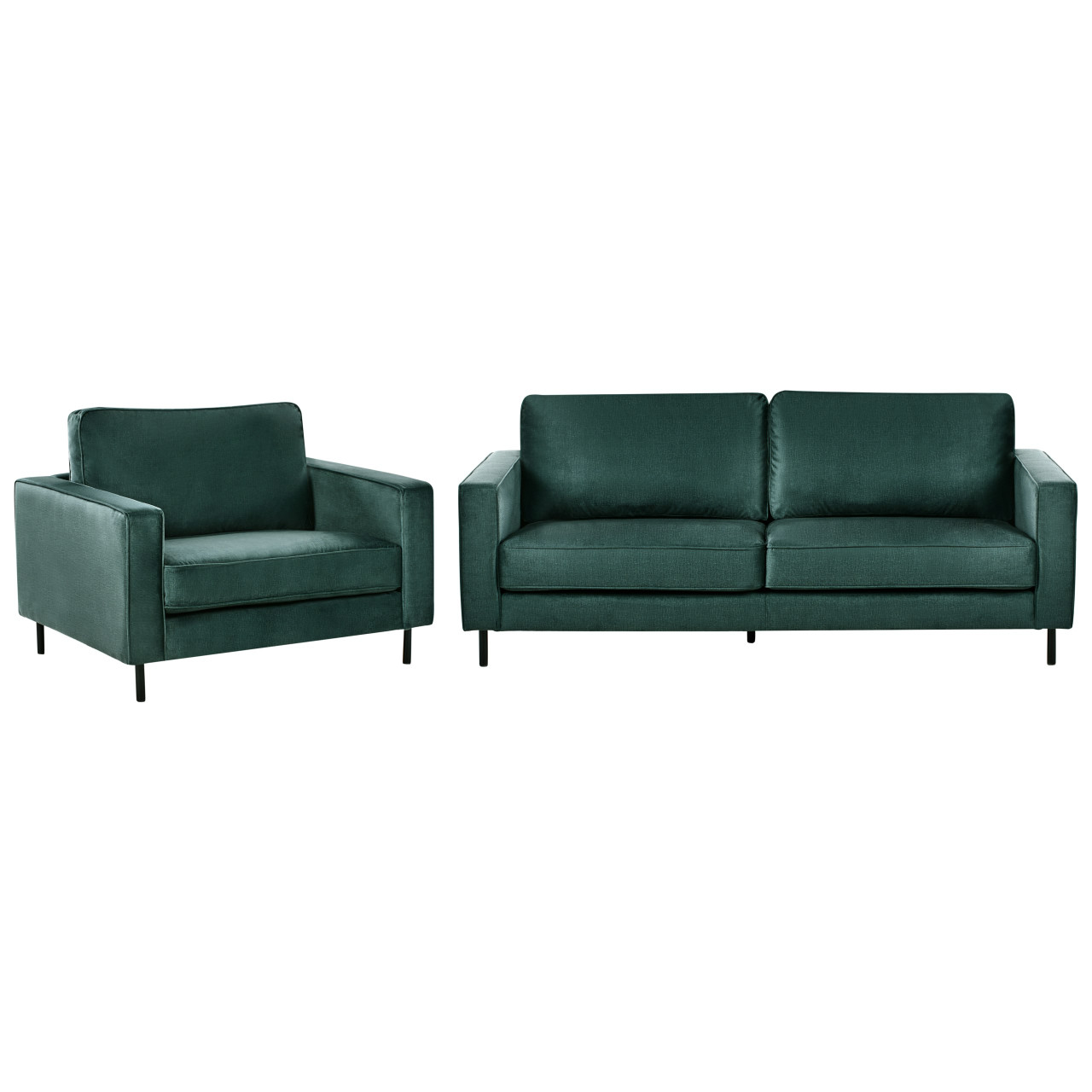 Conjunto De Sofá De 3 Lugares E Poltrona Beliani Savalen De Veludo Verde 204x91x87