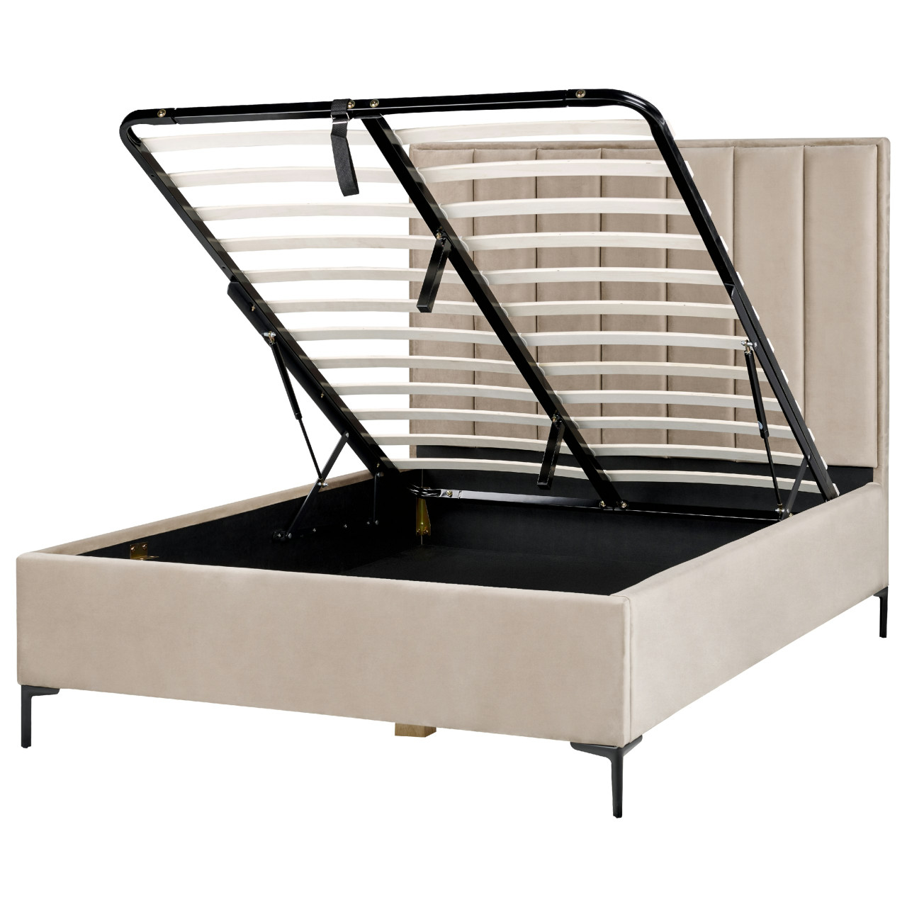 Cama doble Sezanne terciopelo crema con almacenamiento elevable