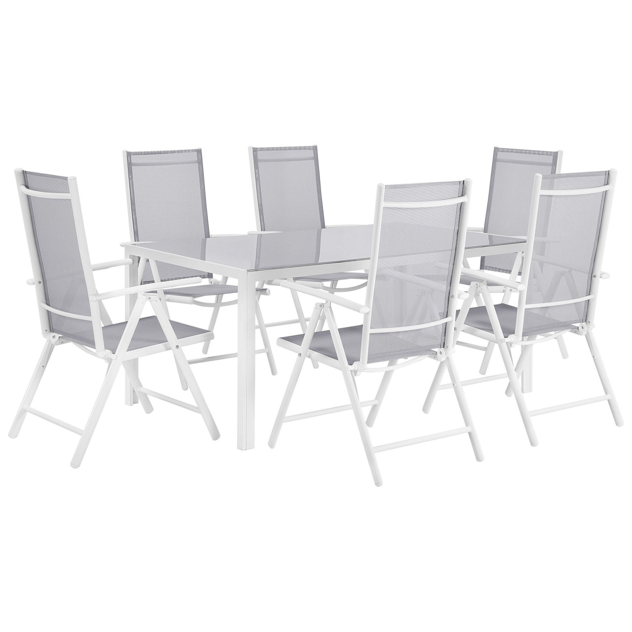 Conjunto de comedor Catania en aluminio con superficie de vidrio templado