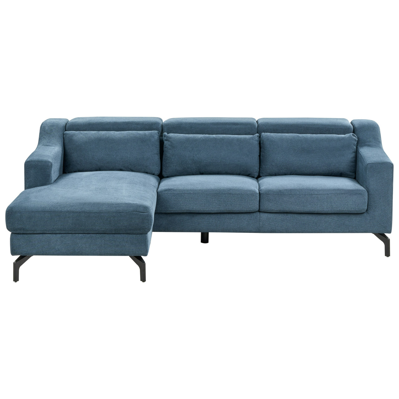 Sofá de esquina Glosli en chenille azul con chaise derecha