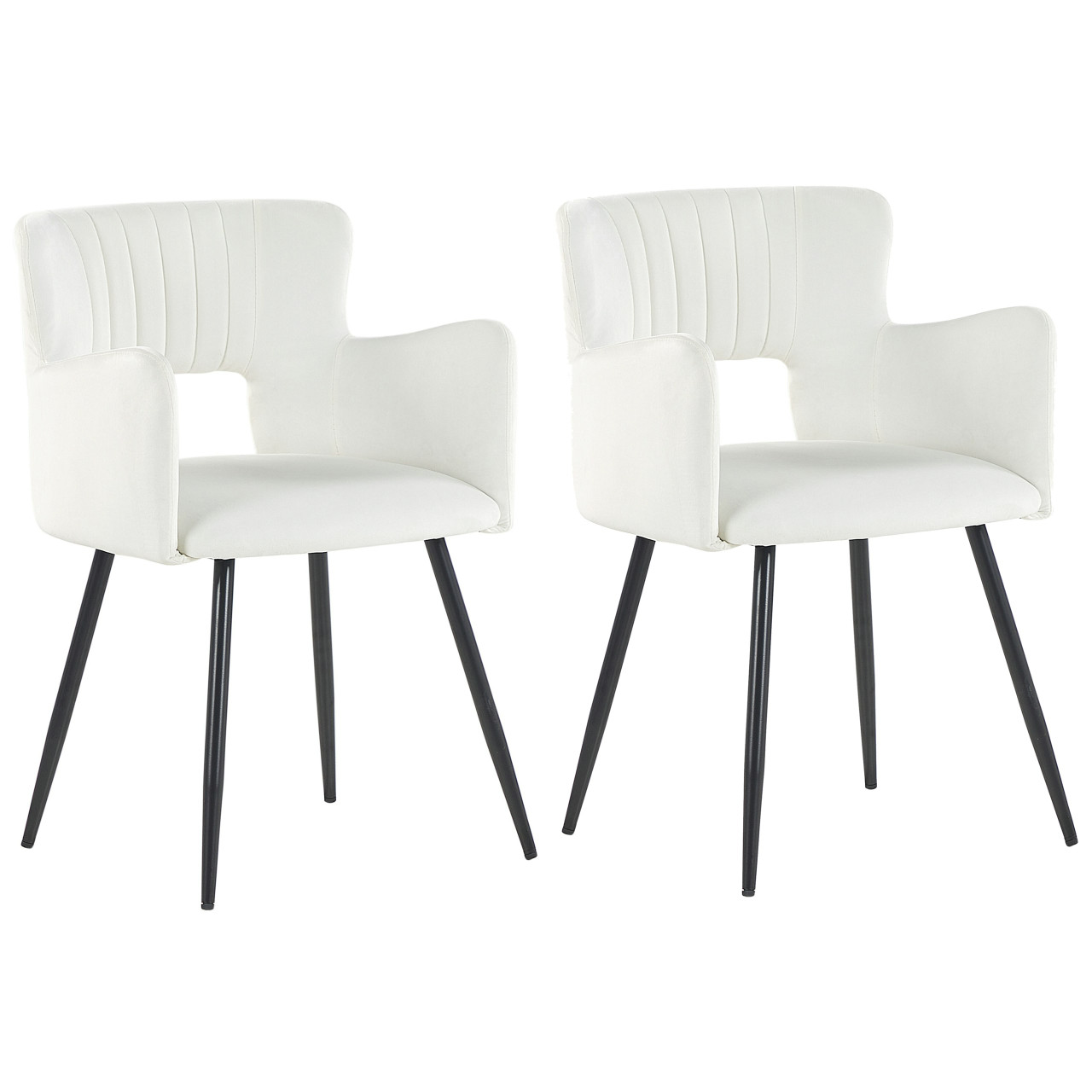 Set of 2 Velvet Dining Chairs with Armrests White