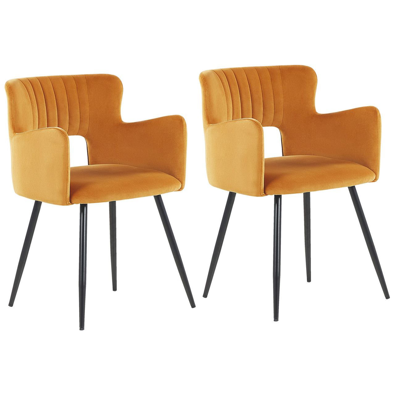 Silla de comedor Sanilac en terciopelo naranja con reposabrazos conjunto de 2