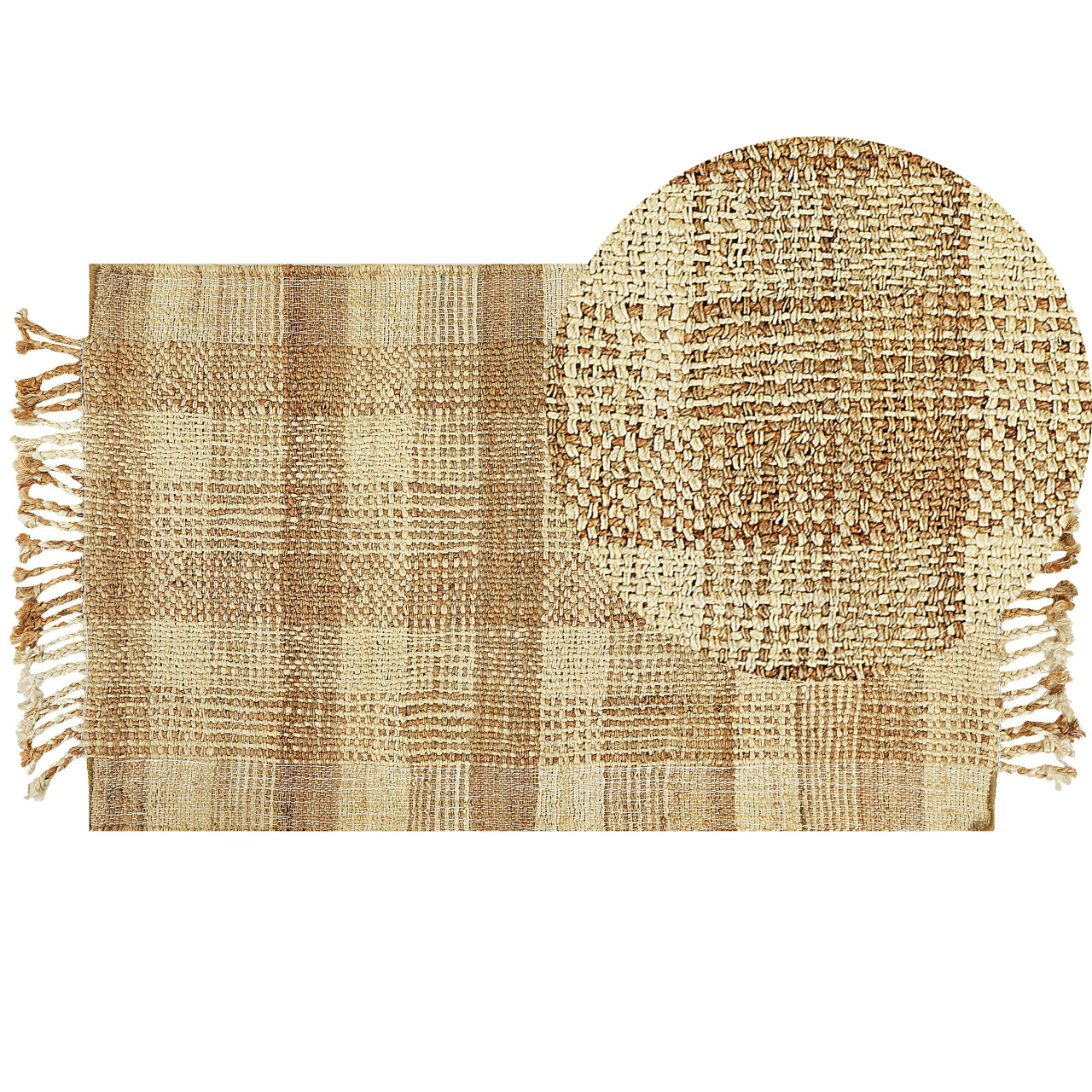 Berissa Boho Jute Rug with Fringes Cream