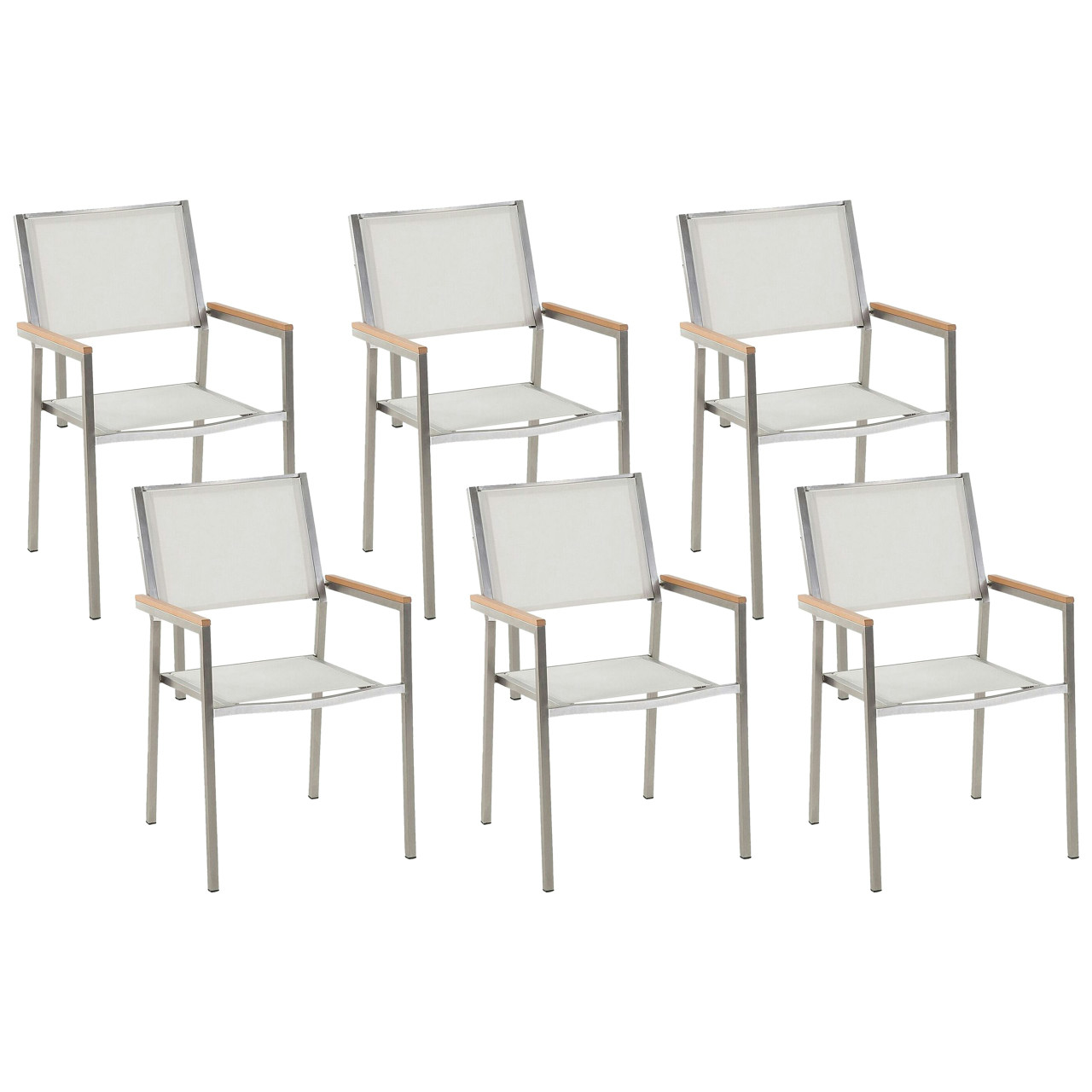 Conjunto de 6 sillas de jardín Grosseto estructura acero inoxidable asiento textil