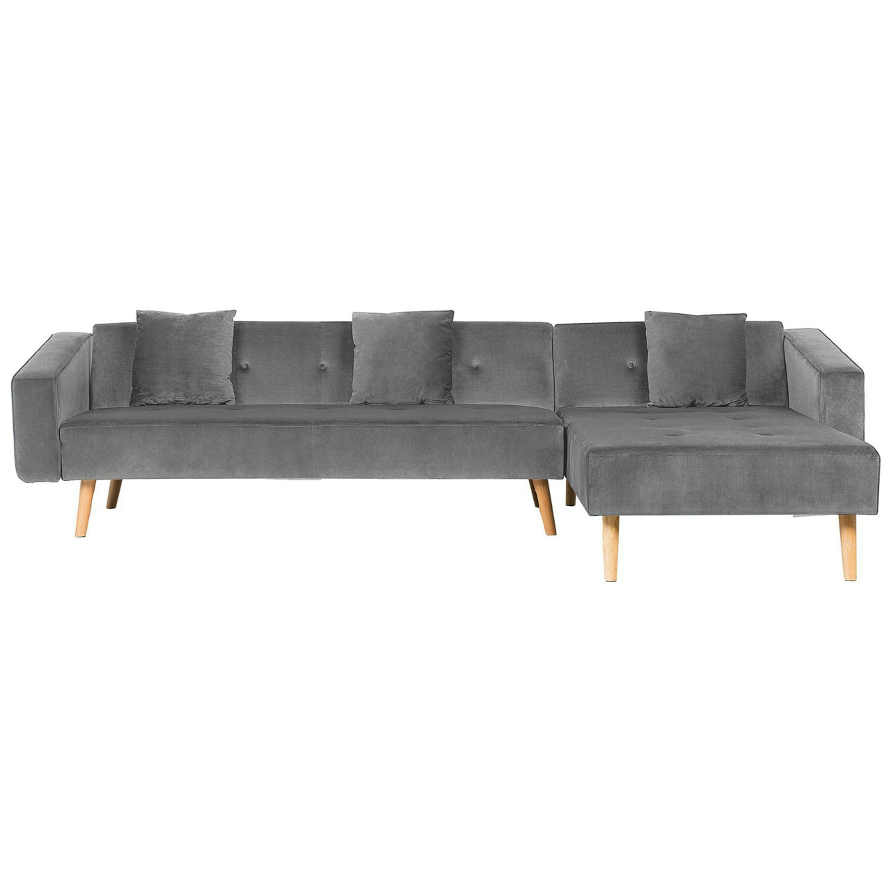 Sofá de esquina Vadso en terciopelo gris con chaise