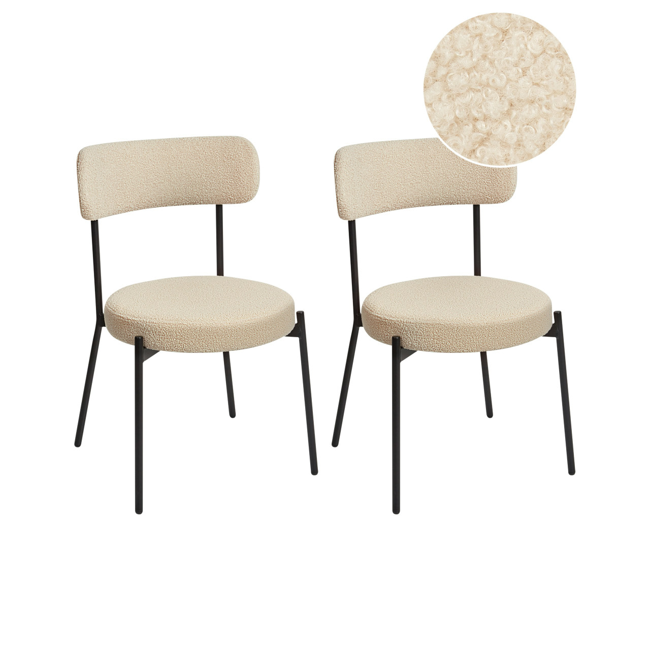 Conjunto de sillas Allison en bouclé crema con estructura de acero