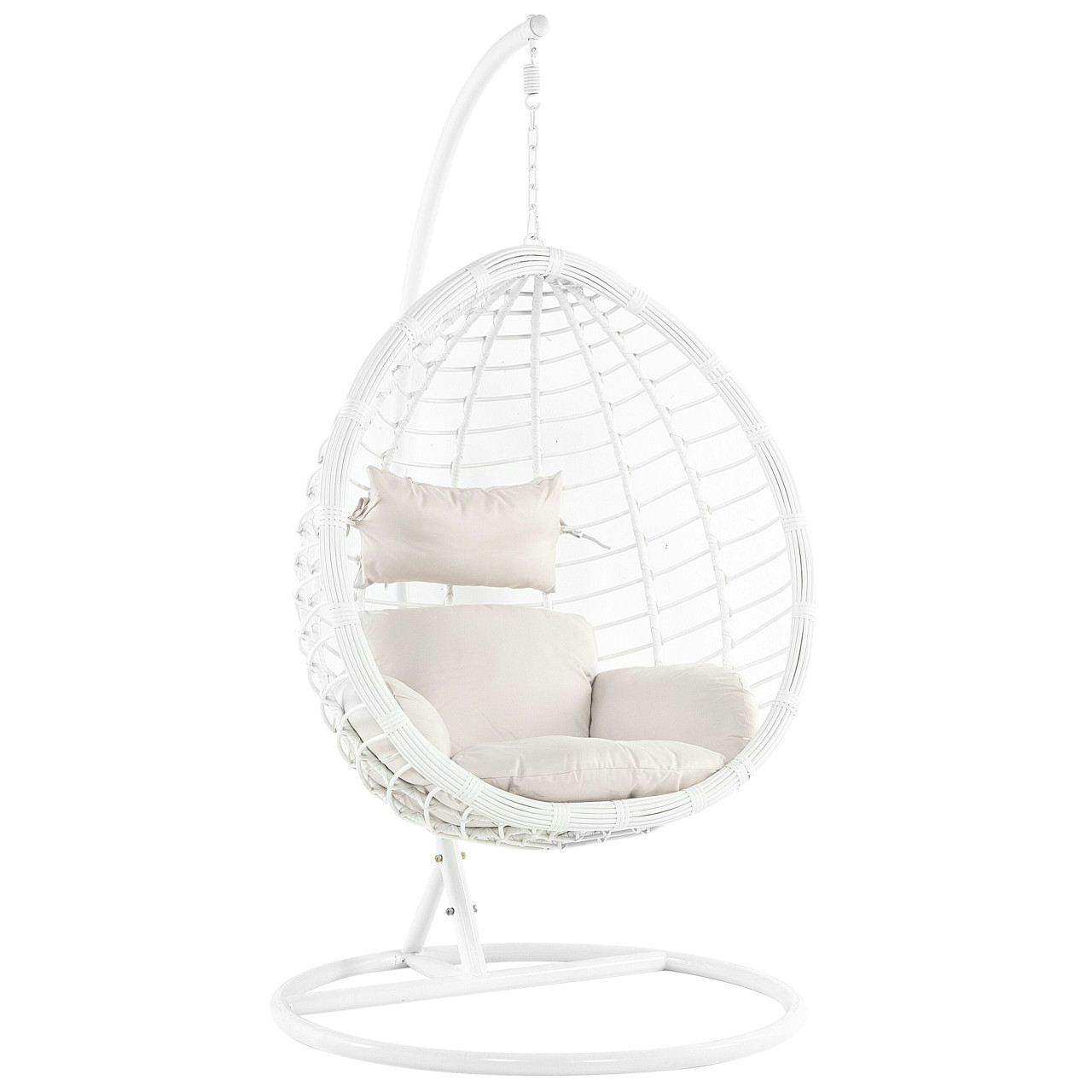 Oval hanging chair in synthetic rattan with steel stand