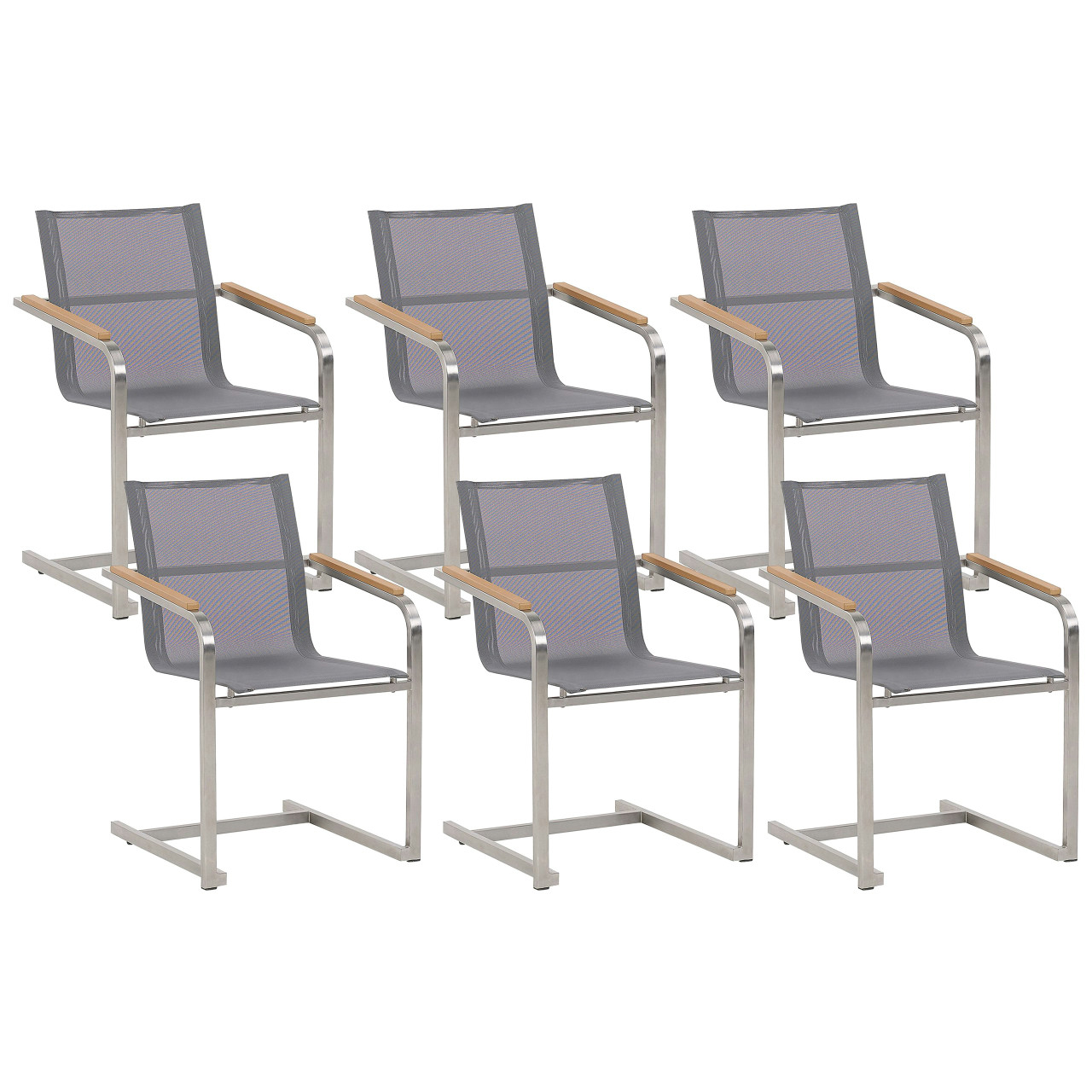 Conjunto de 6 sillas de jardín cantiléver acero inoxidable textilene