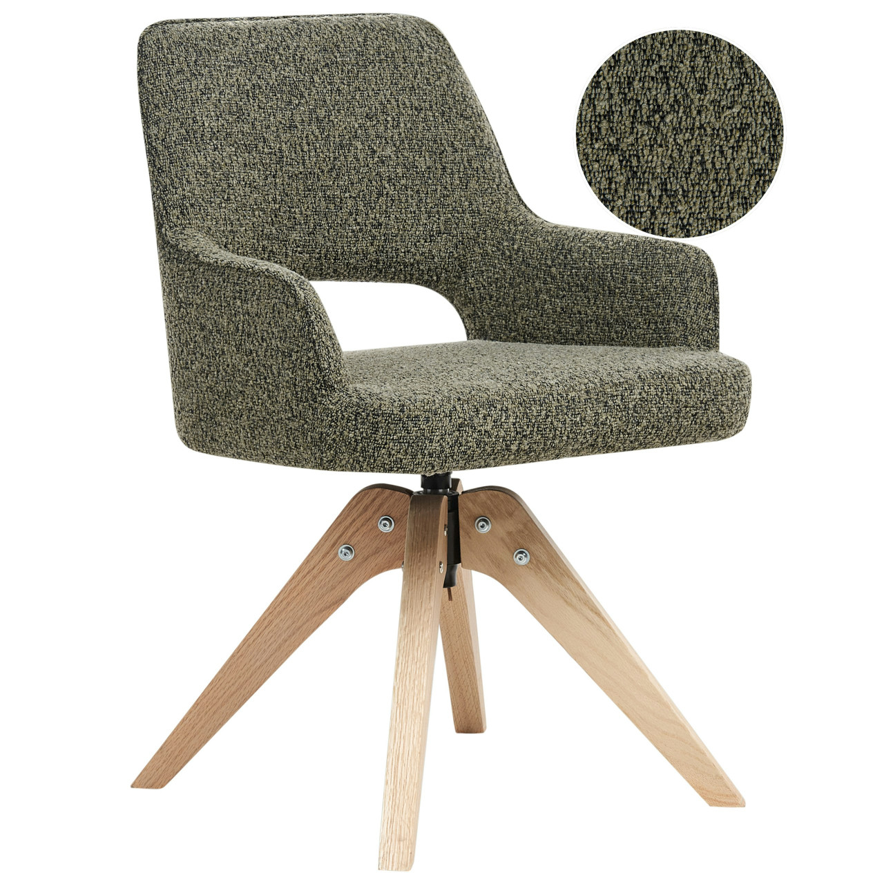 Silla de comedor Moravia en bouclé con estructura de roble