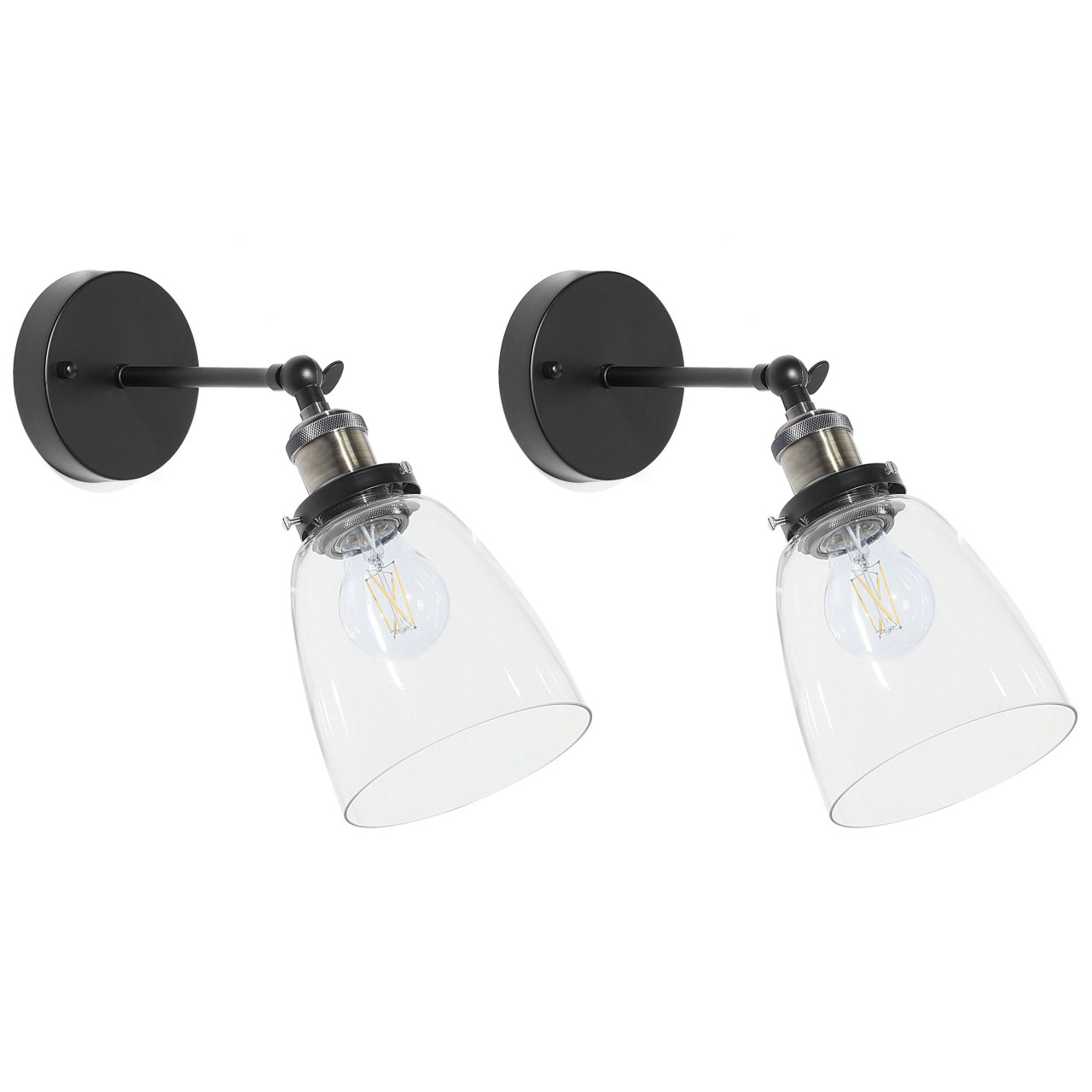 Conjunto de 2 apliques de pared Lovat en metal con pantalla de vidrio transparente