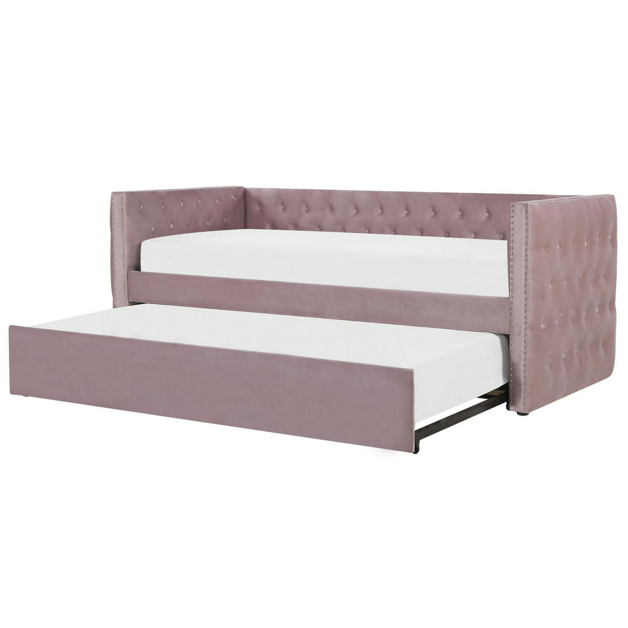 Cama doble con cajón Gassin terciopelo rosa