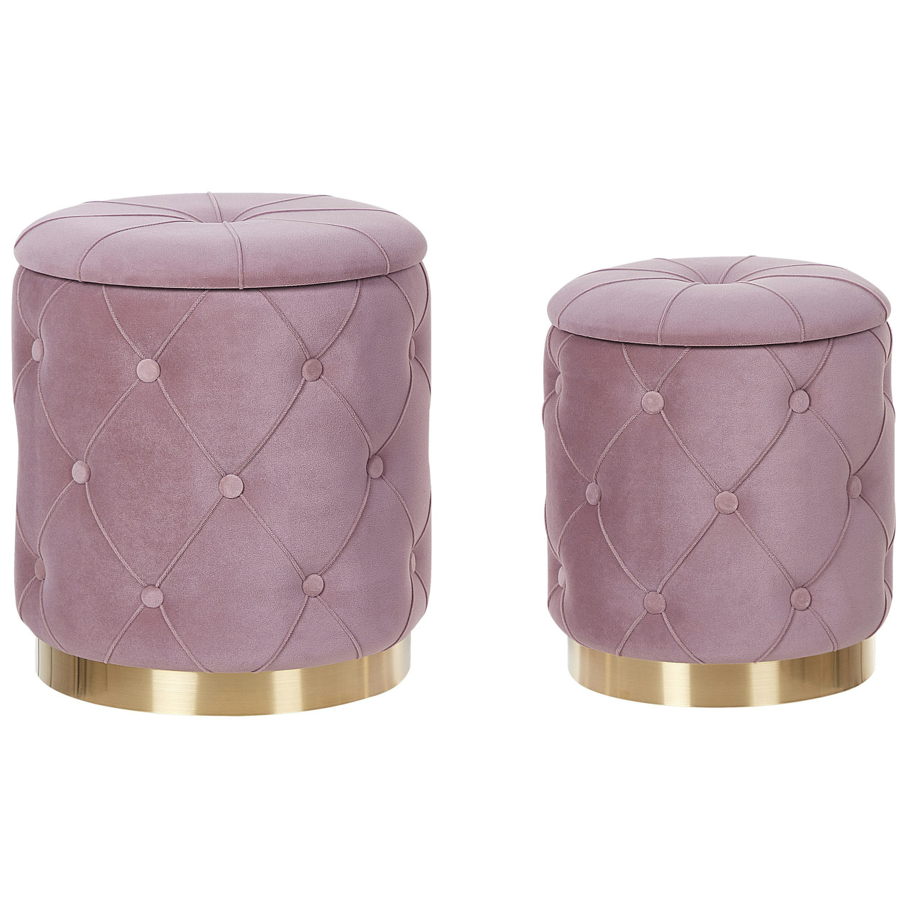 Set of 2 Pueblo storage stools velvet pink
