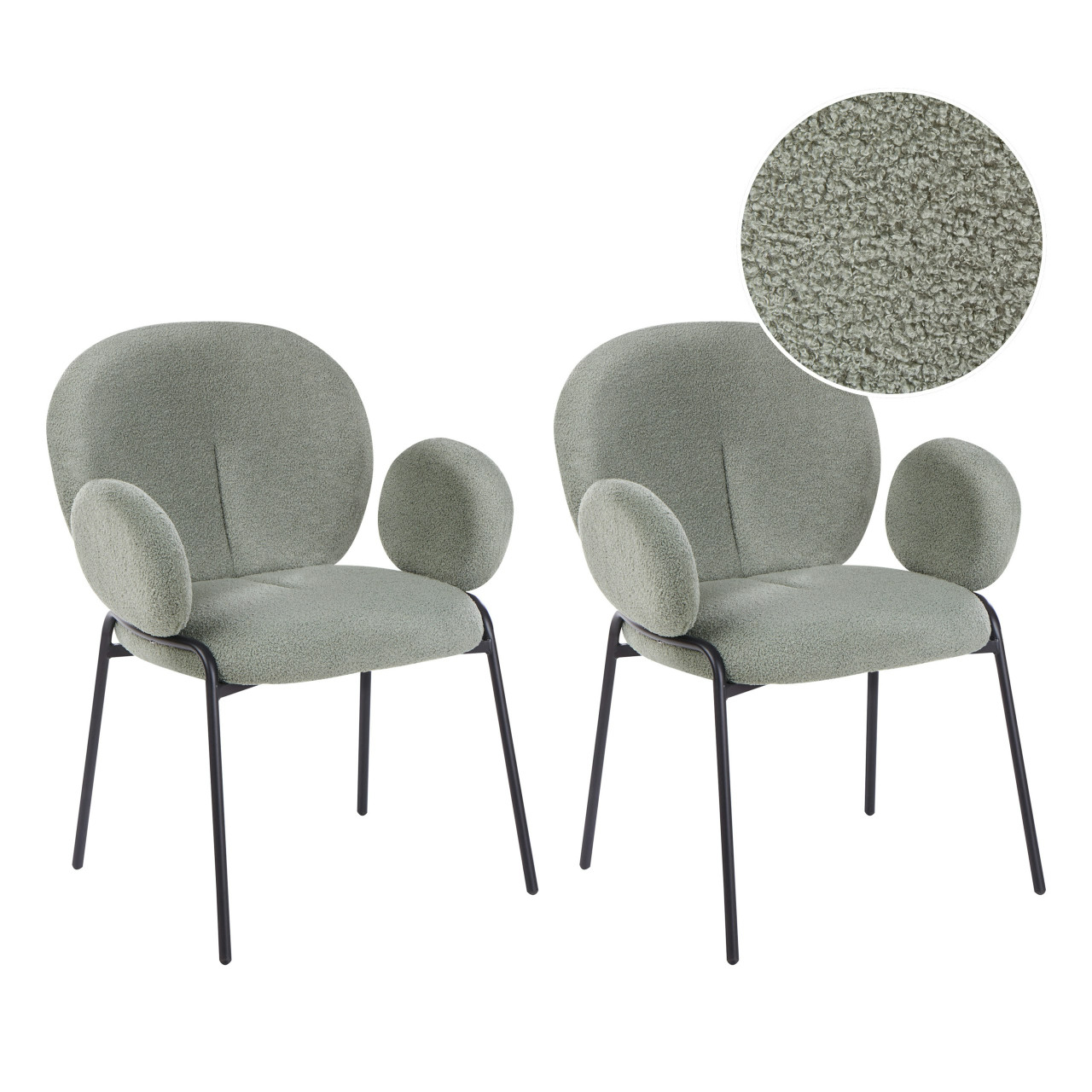 Silla de comedor Ely en bouclé verde con patas metálicas