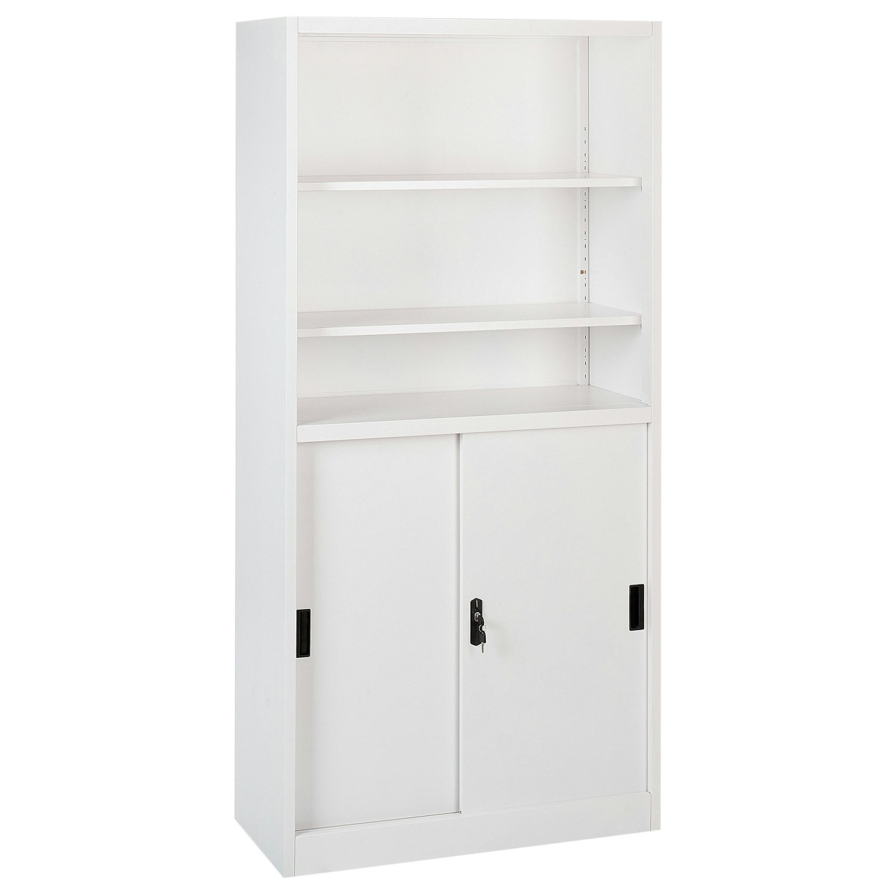 Armario de acero con estantes abiertos y compartimento con cerradura 90x40x185