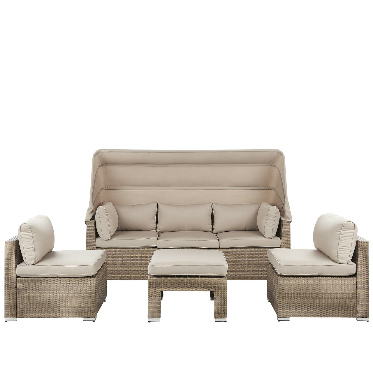 Conjunto lounge modular exterior en ratán sintético con dosel y cojines