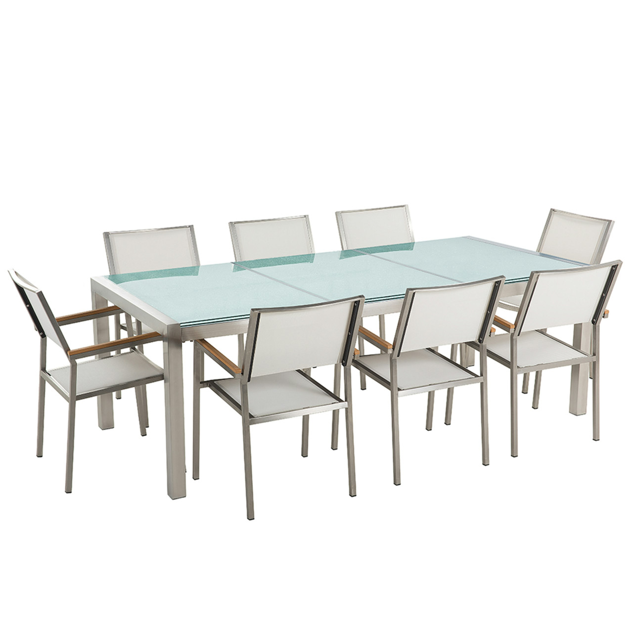 Conjunto comedor exterior Grosseto vidrio templado acero inoxidable