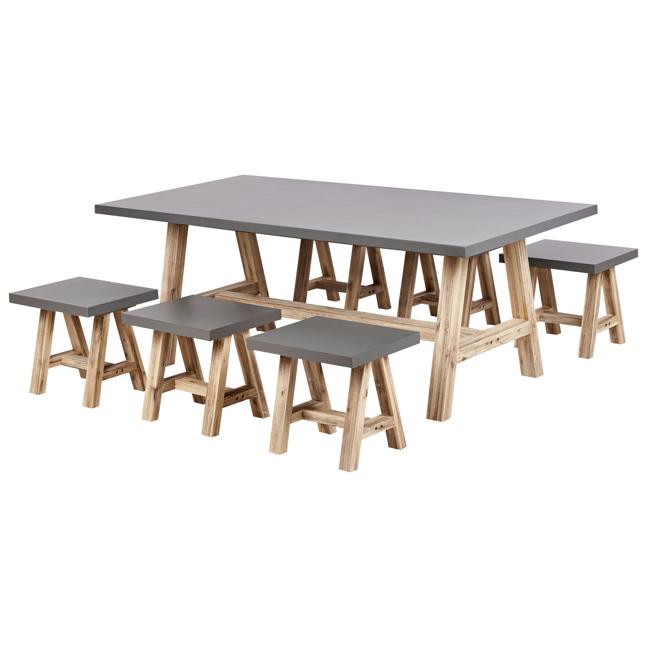Conjunto de comedor exterior Tonnare en cemento con fibra y madera de acacia
