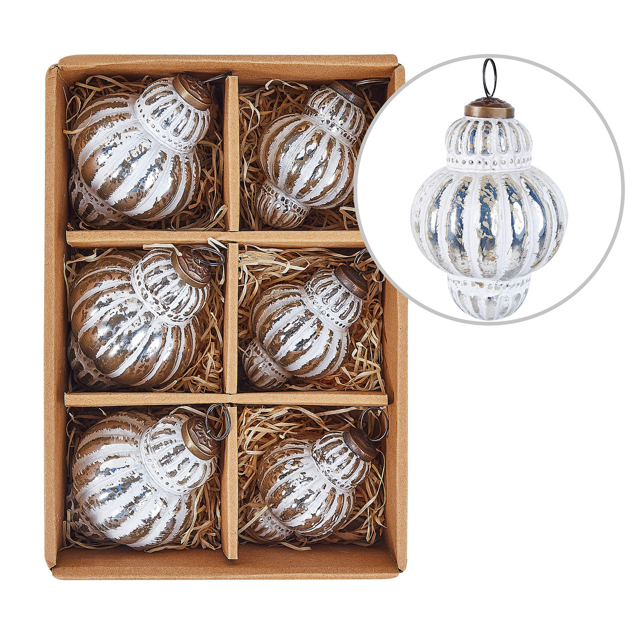 Conjunto de 6 Adornos Navideños de Vidrio Plateado