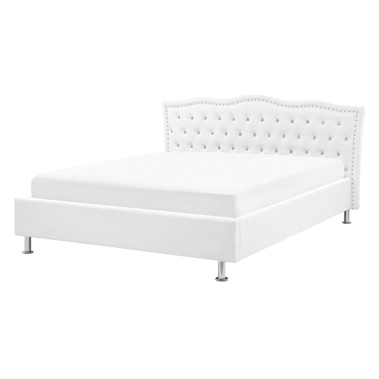 Cama de matrimonio Metz en piel sintética blanca