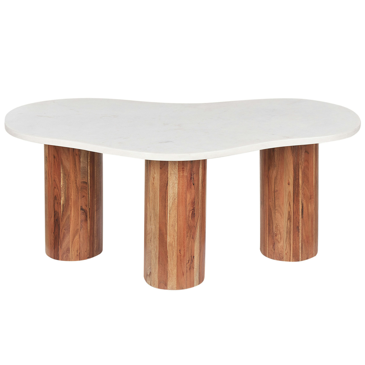 Casablanca coffee table with white marble top and acacia wood legs