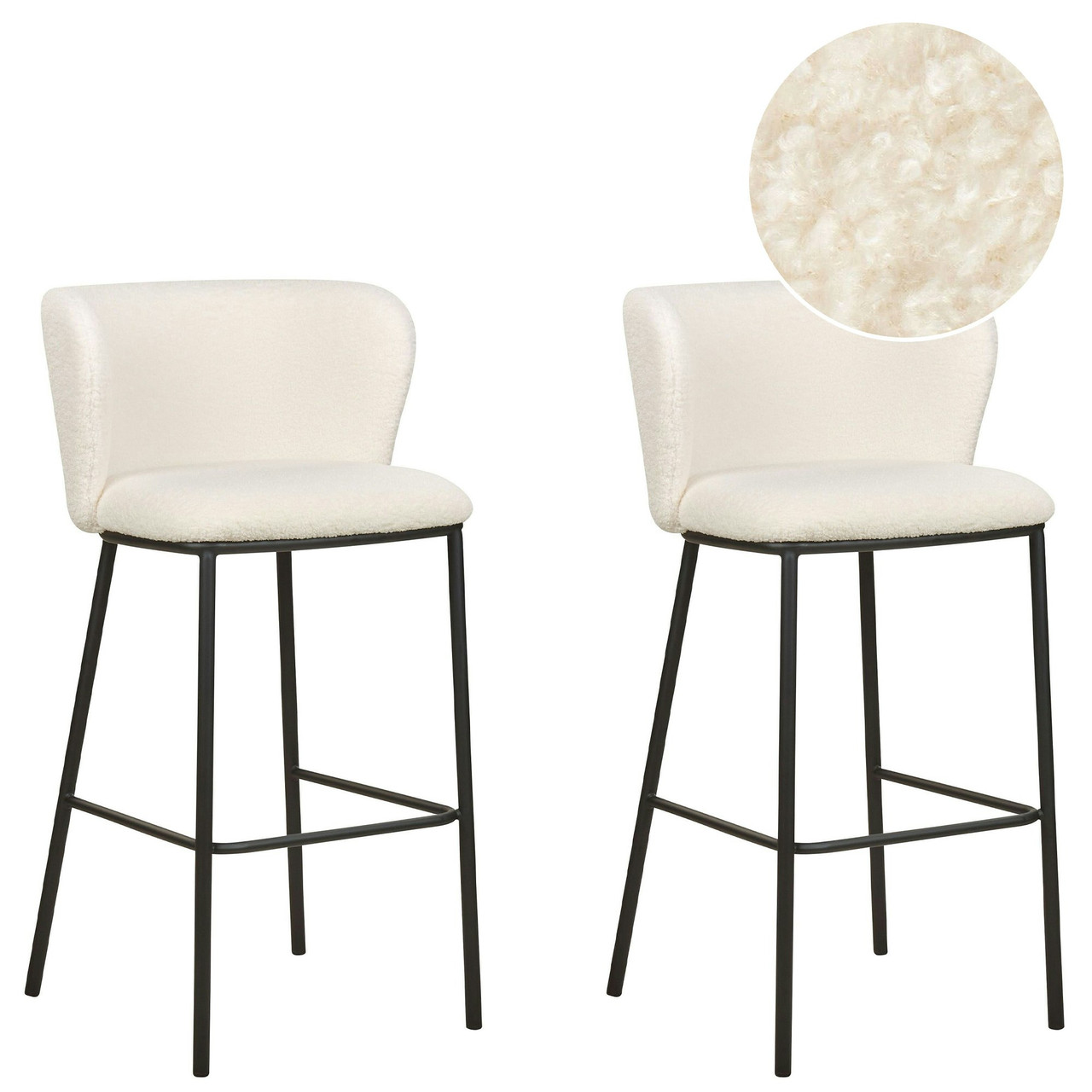Conjunto 2 taburetes bar Mina bouclé blanco