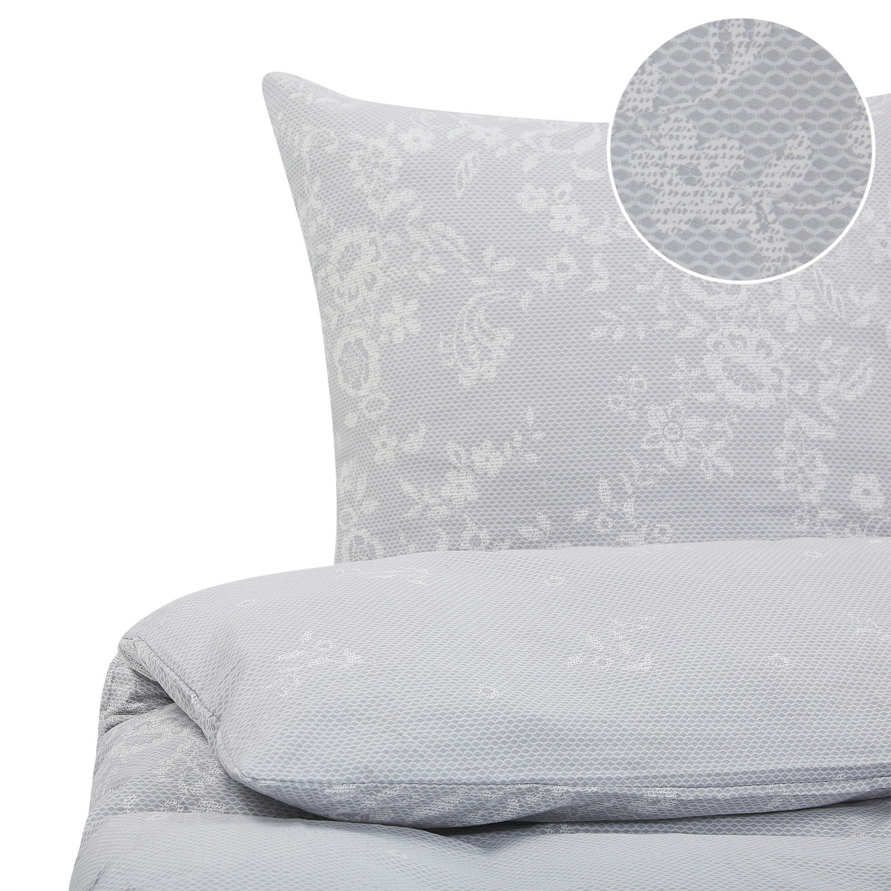 Juego funda nórdica Morningside satén de algodón estampado floral gris