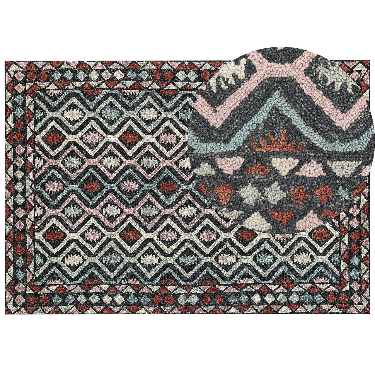 Haymana Geometric Pattern Wool Rug Multicolor